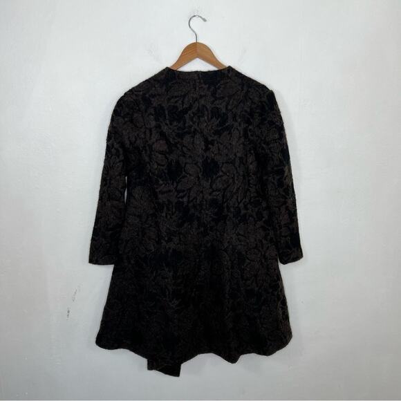 Stella Carakasi Brown Wool Blend Black Lace Wrap Asymmetrical Coat Size Small - Picture 2 of 15